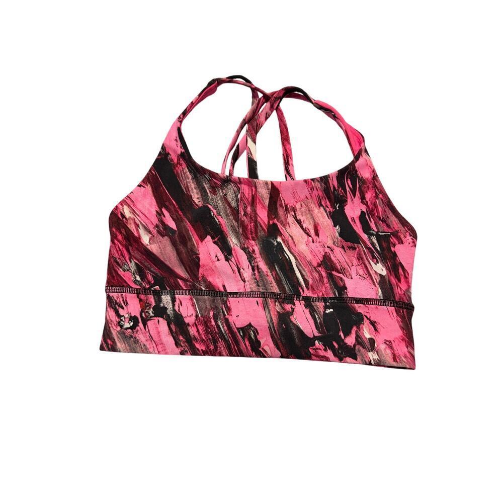 Lululemon colorful black pink sports bra long line sz 4 no pads